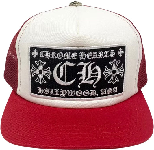 CHROME HEARTS CH HOLLYWOOD 'RED WHITE' TRUCKER HAT
