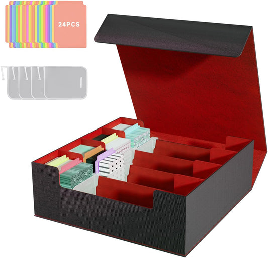 UNORUG Card Case Card Storage Case PU Material Card Storage Case 3000+ Large Capacity Storage and 4 Card Dividers 24 Labels, Suitable for Various Card Games (Black Red)