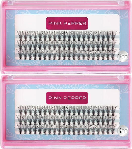 PINK PEPPER Self Eyelash Extensions, For Parts, DIY, Thickness 0.003 inch (0.07 mm), 20 Bundles, Value 2 Cases (C-12 mmX2)