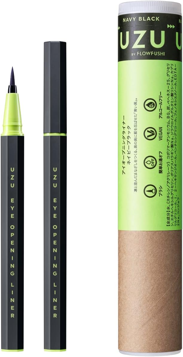UZU BY FLOWFUSHI Eye Opening Liner, Navy Black, Liquid Eyeliner, Hot Water, Alcohol Free, Dye Free, Hypoallergenic