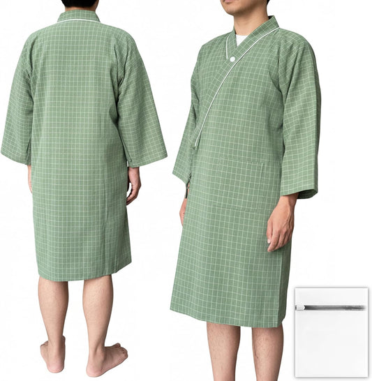 GOKEI Carecare Assistant Recommended Nursing Wipes, Front Opening, Seniors, 100% Cotton, Full Opening, Not Easy to Fall Out, Pajamas, Hospital Admission, Nursing Clothes, Knee-Length, Jinbei, Robe for