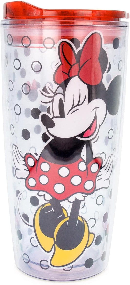 Disney Minnie Mouse - Vaso de viaje acrílico con tapa de cierre deslizante | Taza fría alta de carnaval para bebidas, jugo, limonada | Esenciales para el hogar y la cocina, bonitos regalos y coleccionables | Capacidad para 20 onzas