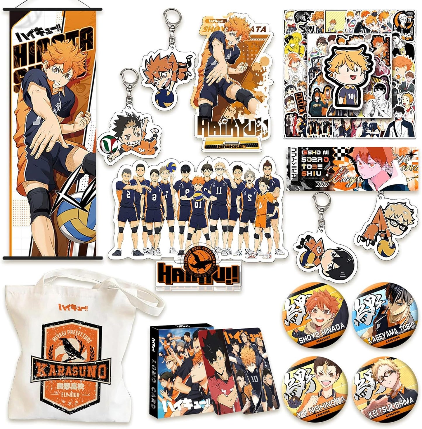 Haikyuu Hinata Shoyo Goods Karuno High School Lucky Bag Set Badge Acrylic Stand Wall Mount Birthday Present Gift (A)