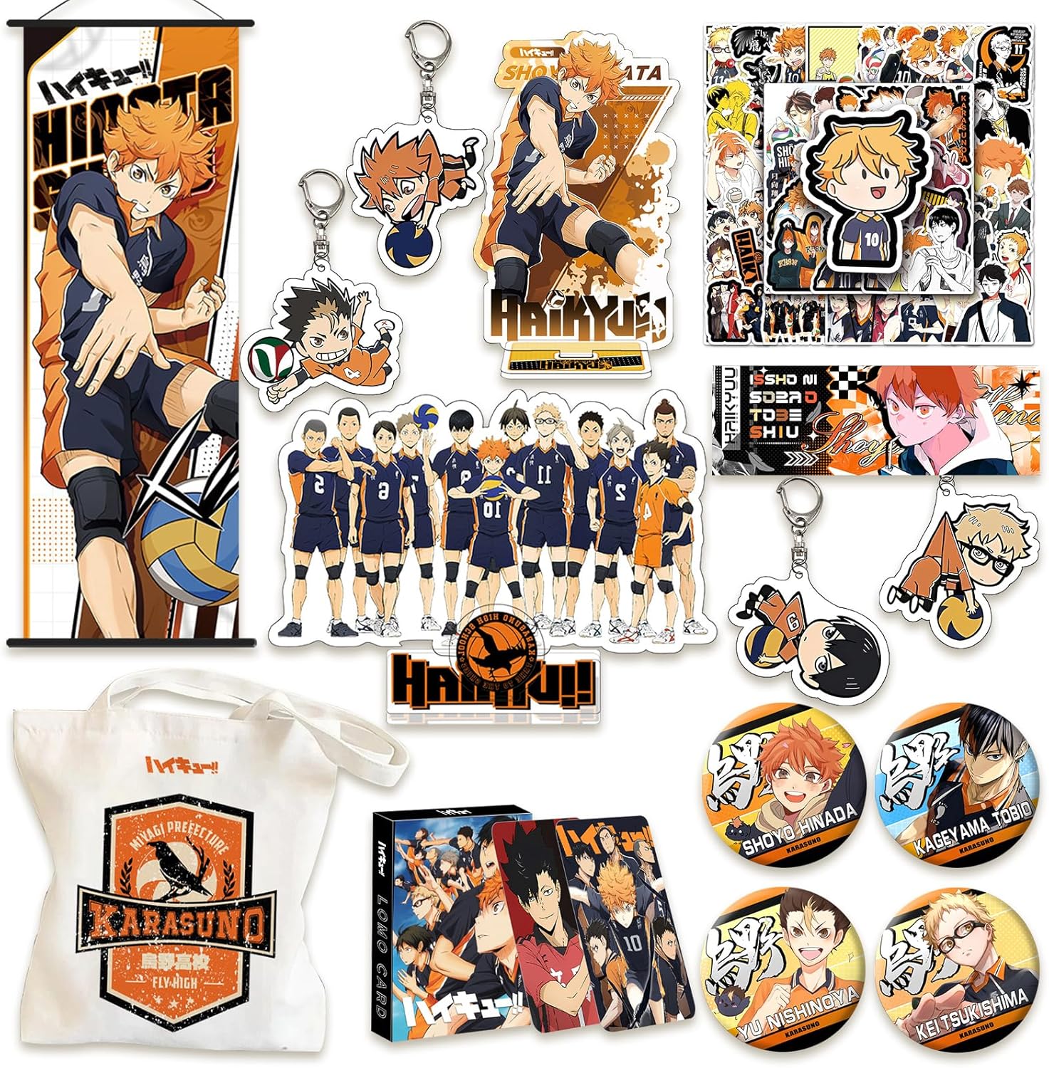 Haikyuu Hinata Shoyo Goods Karuno High School Lucky Bag Set Badge Acrylic Stand Wall Mount Birthday Present Gift (A)