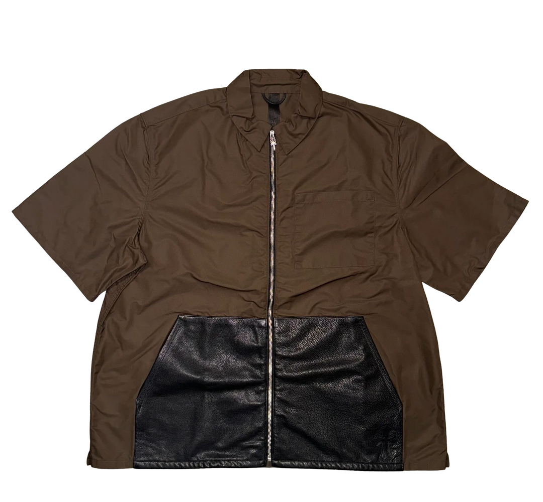 CHROME HEARTS 'BROWN' NYLON LEATHER POCKET ZIP SHIRT