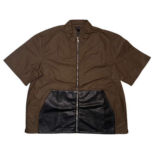 CHROME HEARTS 'BROWN' NYLON LEATHER POCKET ZIP SHIRT