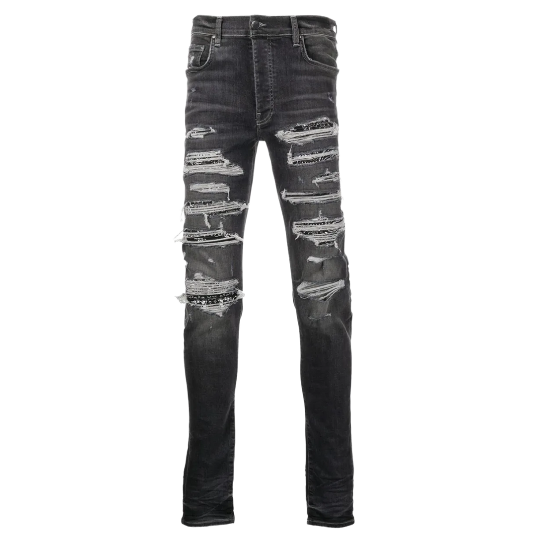 AMIRI DISTRESSED 'BLACK' BANDANA JEANS