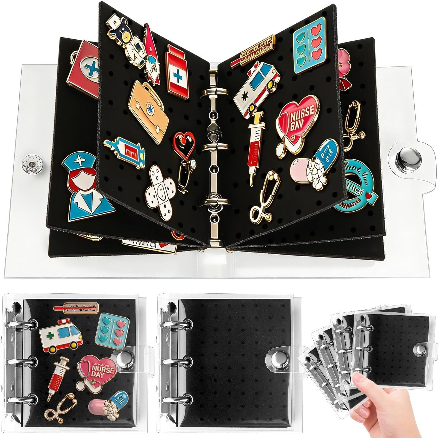 2 unids Mini esmalte Pin Display Book Portable Pin Trading Book Organizador caso | Mini tablero de pines con páginas protectoras, carpeta compacta para mostrar insignias, broches, colecciones de joyas
