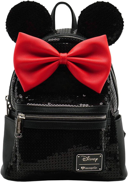 Loungefly Disney Minnie Mouse - Bolso de hombro con lentejuelas negras para mujer