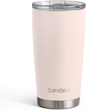 SANDJEST Vaso de acero inoxidable de 20 onzas, taza aislada al vacío de doble pared con tapa, taza de café de viaje para mujeres, niñas, amigos, hermanas, cumpleaños, Navidad (rosa pálido)