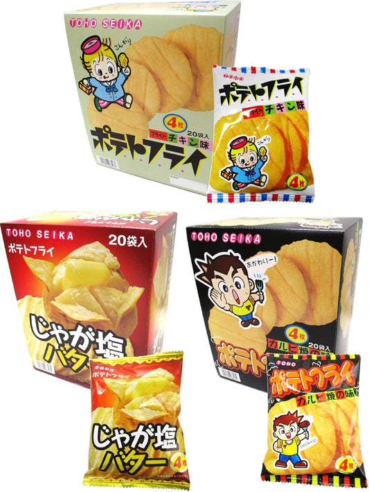 Toho Seika Potato Fries, 3 Types, 60 Bags, Assorted Dagashi, Snacks, Potatoes, Commercial Use (3 Types, 1 Box of Each)