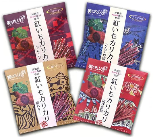 Tinmei Crispy, Set of 4 Types, Plain, Coral Salt, Salt Butter, Ryukyu Brown Sugar, Okinawa Konyato Snack, Food Compare, Treats, Souvenir, Sweets Set (Petite Store)