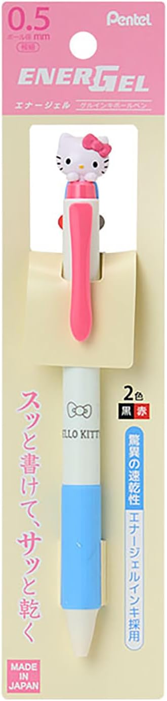 Sanrio 114316 Hello Kitty EnerGel 2-Color Ballpoint Pen with Mascot, ABS Resin 0.5mm, Ink Color: Black, Red