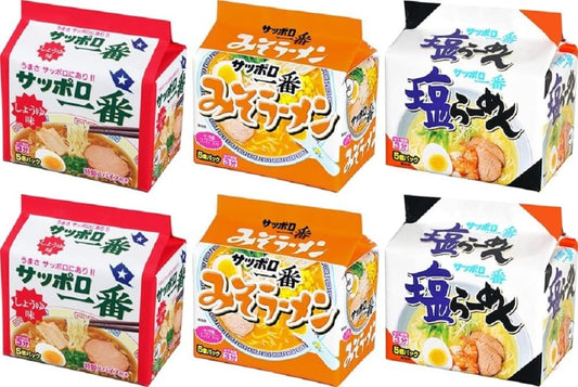Sapporo Ichiban Bag Ramen 5-Pack 3 Varieties x 2 (Soy Sauce Flavor 5-Pack x 2, Miso Ramen 5-Pack x 2, Salt Ramen 5-Pack x 2) [Set Purchase]