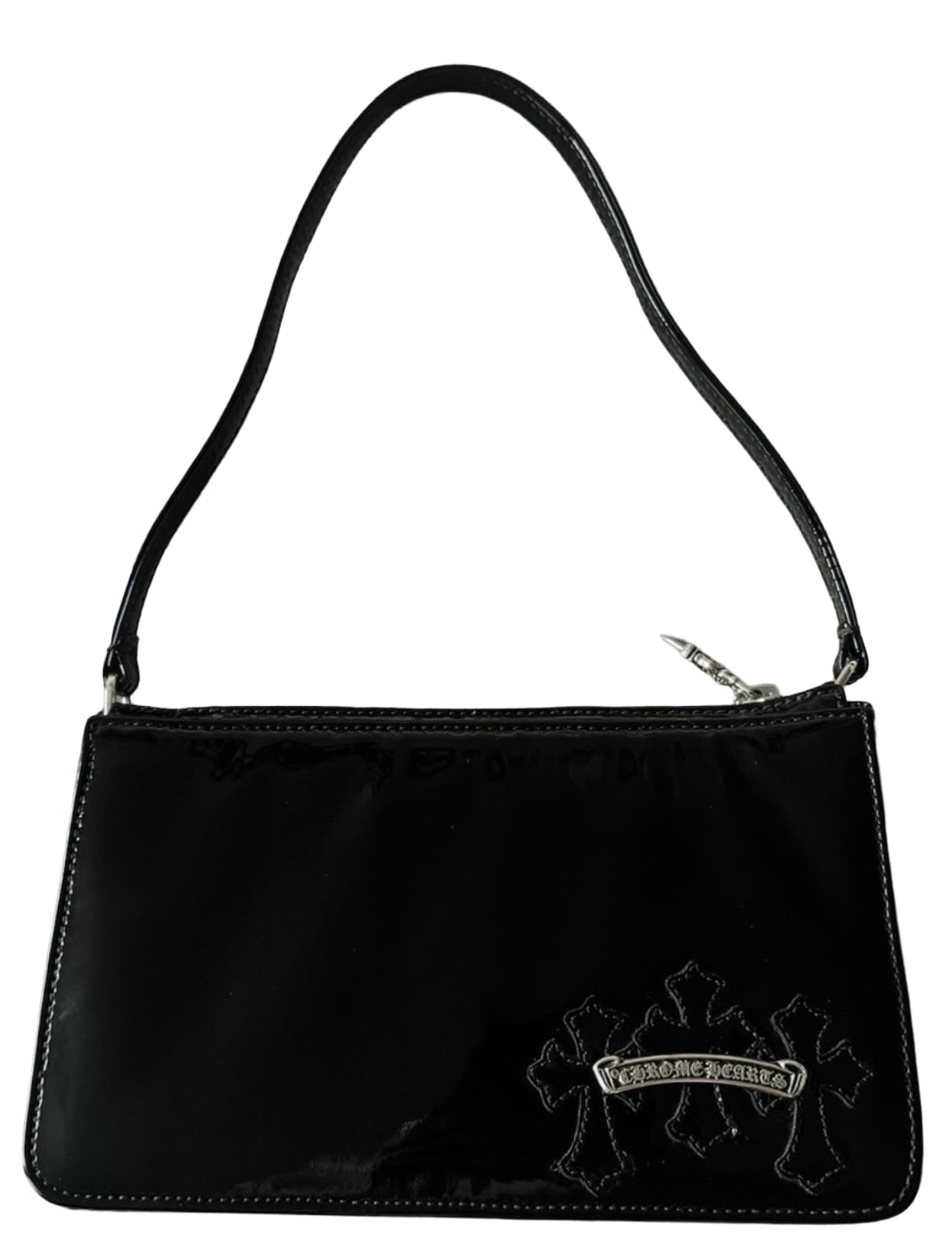 CHROME HEARTS THE NIGHT BLACK PATENT LEATHER SHOULDER BAG