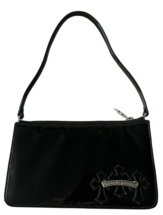 CHROME HEARTS THE NIGHT BLACK PATENT LEATHER SHOULDER BAG