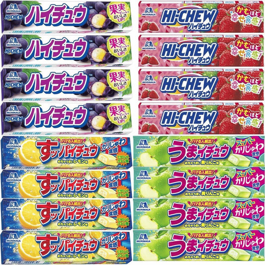 Morinaga Seika Hi-Chew Grape, Strawberry, Suppai-Chew, Lemon Flavor, Uma-Chew, Green Apple Flavor, 12 pieces, 4 Types, 4 Each, Total 16 Pcs, Soft Candy, Trial Set, Assorted, MANTIS Original Set