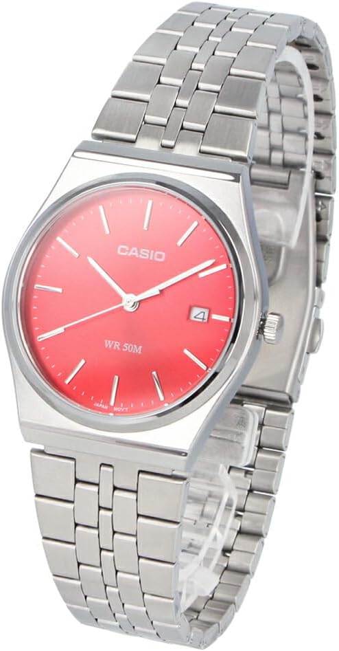 Casio MTP-B145D-4A2 Cheep Casio Chippukashi Watch, Watch, Unisex, Unisex, Quartz, Analog, Silver, Red, Bracelet Type