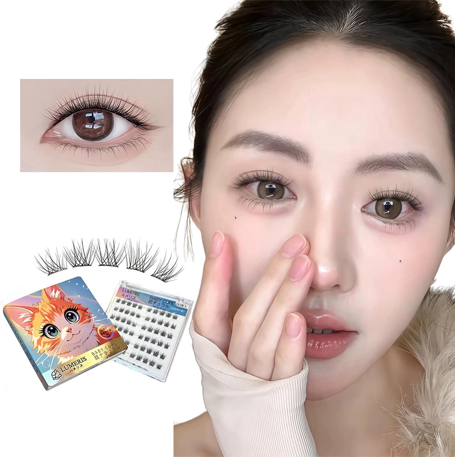 False Eyelashes, Glue Free, No Glue Required, 60 Bundles, Black, 1 Second Matsue, Partial False Eyelashes, Beginners, Easy to Install, Cute, Natural Bunch, Natural, Lightweight, Comfortable