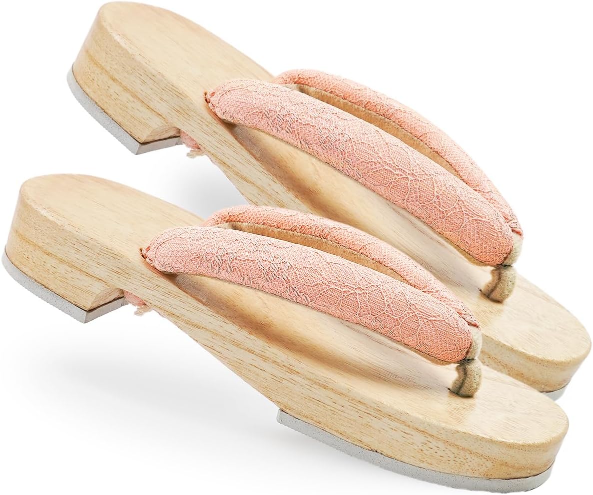 Amemari Women's White Wood Yukata, Lace, Embroidery, Mimosa Embroidery, Fashionable, Painless, Plump Thong, One-class Top Clogs, Beautiful Wood Geta, Yukata Accessories, Dull Color, Thong, Clogs