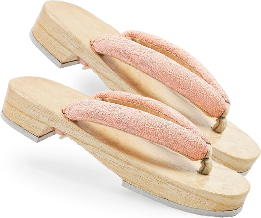 Amemari Women's White Wood Yukata, Lace, Embroidery, Mimosa Embroidery, Fashionable, Painless, Plump Thong, One-class Top Clogs, Beautiful Wood Geta, Yukata Accessories, Dull Color, Thong, Clogs