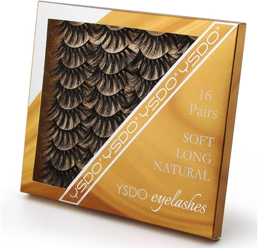 SHIDISHANGPIN 16 Pairs Black Eyelashes Natural Long Multilayer Fluffy Eyelashes 3D Thick Eyelashes Handmade False Eyelashes (L206)