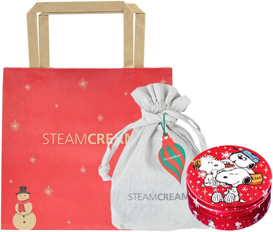 EC563_Peanuts Andy, Olaf & Snoopy Christmas Gift Bag & Shopper Set, Steam Cream, 2.6 oz (75 g), Gift Set, Made in Japan, Moisturizing, Oatmeal, Natural Essential Oils, Natural Ingredients, Gift