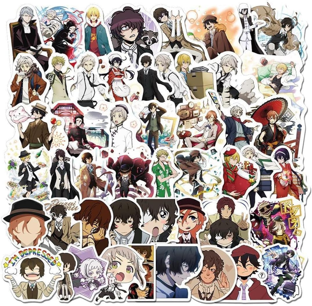 Bungo Stray Dogs, PVC, Waterproof, Cute, Stylish, For Bocchizaroku, Popular, Anime, Manga, Sticker Notebook, Stickers, DIY Car (Pack of 50)