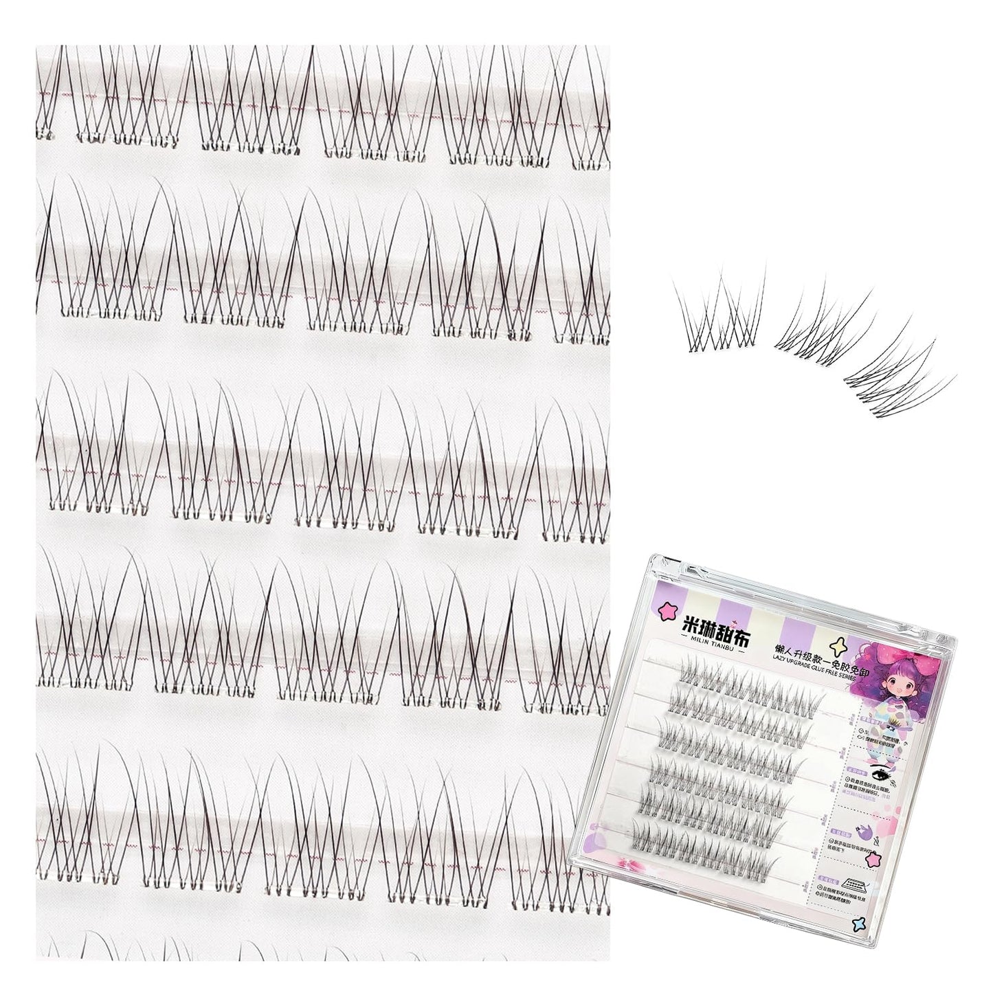 False Eyelashes, No Glue, Fake Eyelashes, Parts, Natural, Easy, Natural, DIY Segments, Self-Adhesive, Transparent Barrel, Large Capacity, No Glue Design