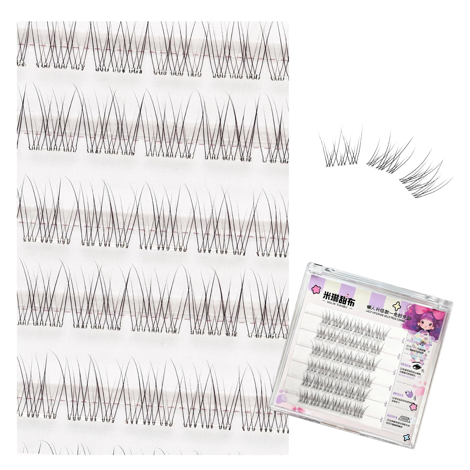 False Eyelashes, No Glue, Fake Eyelashes, Parts, Natural, Easy, Natural, DIY Segments, Self-Adhesive, Transparent Barrel, Large Capacity, No Glue Design