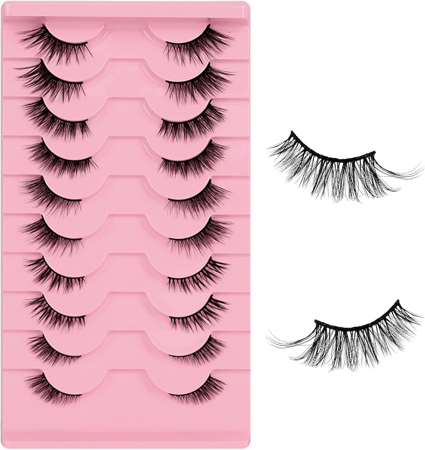 TORMEN Eyelashes Half Eyelashes 10 Sets,3D Eyelashes Handmade Set,Half Eyelashes Transparent Cat Eye Natural Short Eyelashes Mink Eyelashes (Hybrid)