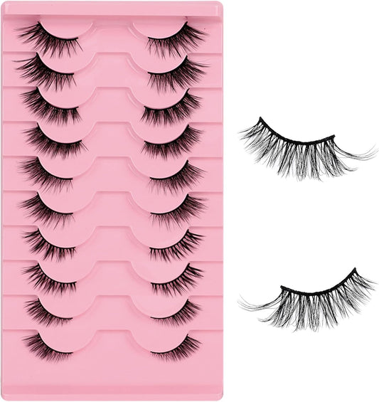 TORMEN Eyelashes Half Eyelashes 10 Sets,3D Eyelashes Handmade Set,Half Eyelashes Transparent Cat Eye Natural Short Eyelashes Mink Eyelashes (Hybrid)