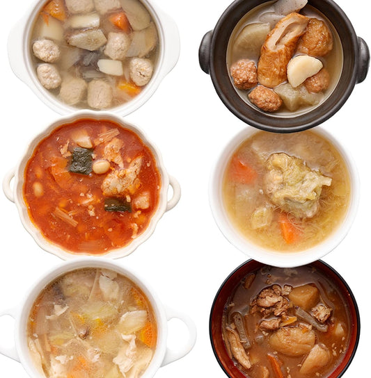 Uchinoya Soup Okazu Set of 6 Types (8.2 oz (235 g) x 1 Each 6 Pieces, Storage at Room Temperature, Retort Soup, Japanese Style Soup, Western Style Soup, Assortment, Microwave Safe