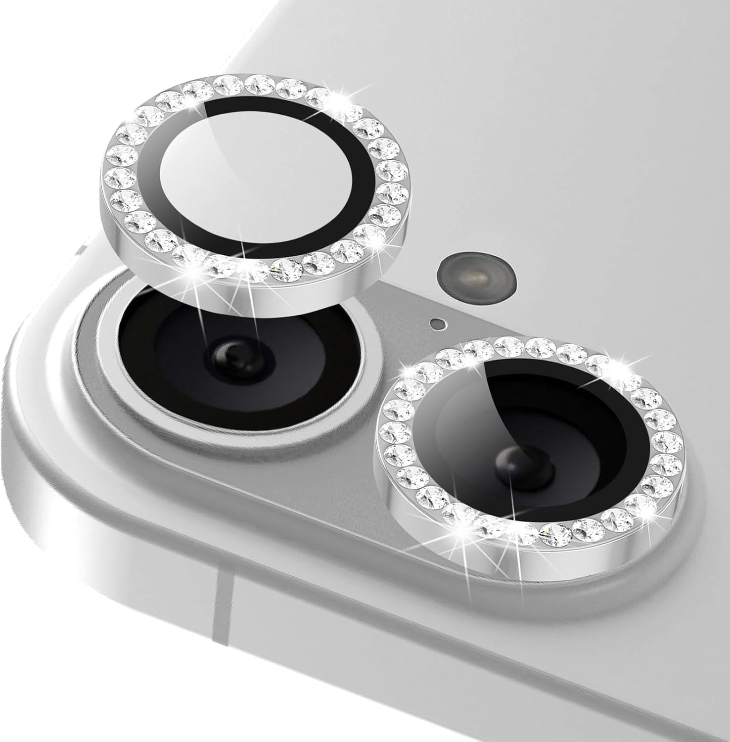 RanBluu iPhone 16/iPhone 16 Plus Lens Film for iPhone 16/16 Plus Bling Rhinestone Lens Camera Cover Lens Protector Aluminum Alloy & 9H Tempered Glass Standalone Anti-Overexposure High Transparency