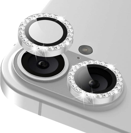 RanBluu iPhone 16/iPhone 16 Plus Lens Film for iPhone 16/16 Plus Bling Rhinestone Lens Camera Cover Lens Protector Aluminum Alloy & 9H Tempered Glass Standalone Anti-Overexposure High Transparency
