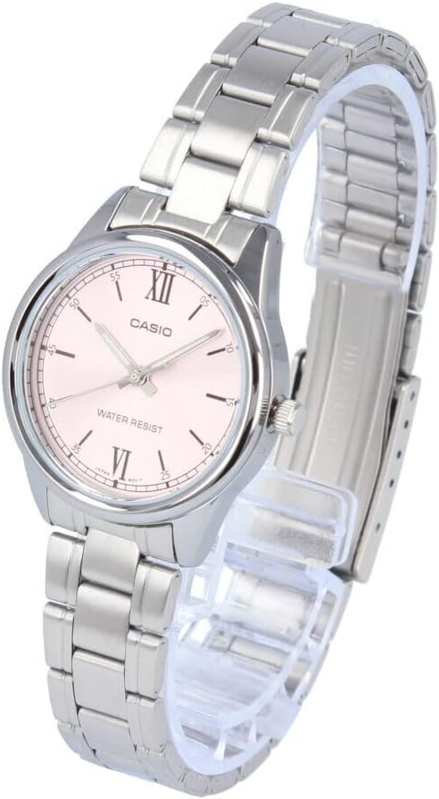 CASIO LTP-V005D-4B2 Women's Wristwatch, Quartz, Analog, Stainless Steel, Metal, Silver, Pink, Bracelet Type