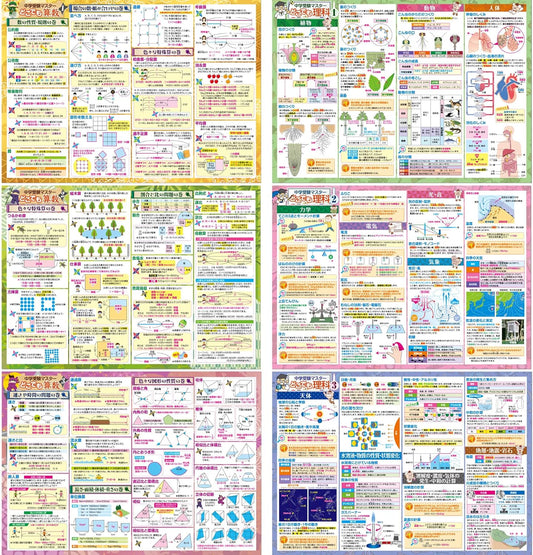 Ofuro no Gakko (Learn in the Bath) Set with Junior High Entrance Exam Master Math / Science, 2 Types of Bath Posters, Made in Japan, Math, Science, Learning, Educational, B3 Size, Waterproof