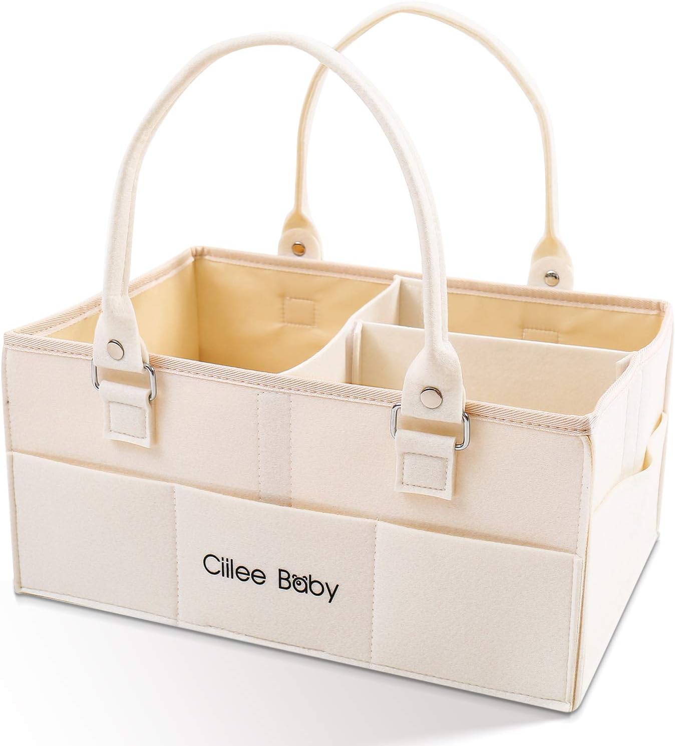 Ciilee Baby Diaper Stocker, Diaper Bag, Large Capacity, Removable Handle, Diaper Case, Foldable, Baby Storage Box, Basket, Car Travel Bag, Storage Caddy, Small Bag, Light Convenient, Baby Supplies, Nursery Supplies Storage (3 Compartments (Beige)