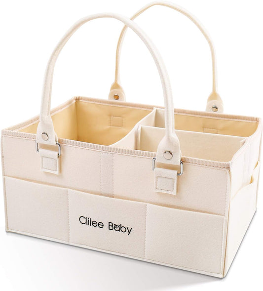 Ciilee Baby Diaper Stocker, Diaper Bag, Large Capacity, Removable Handle, Diaper Case, Foldable, Baby Storage Box, Basket, Car Travel Bag, Storage Caddy, Small Bag, Light Convenient, Baby Supplies, Nursery Supplies Storage (3 Compartments (Beige)