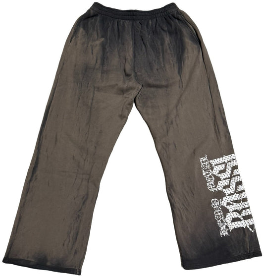 BOSSI 'WHITE HEAVY METAL' BROWN RHINESTONE SWEATPANTS