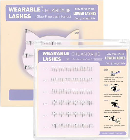 TORMEN Lower Eyelashes, No Glue, Natural Finish, For Women (Pack of 36, Cat Type, 0.2 inch (5 mm), 0.2 inch (6 mm)