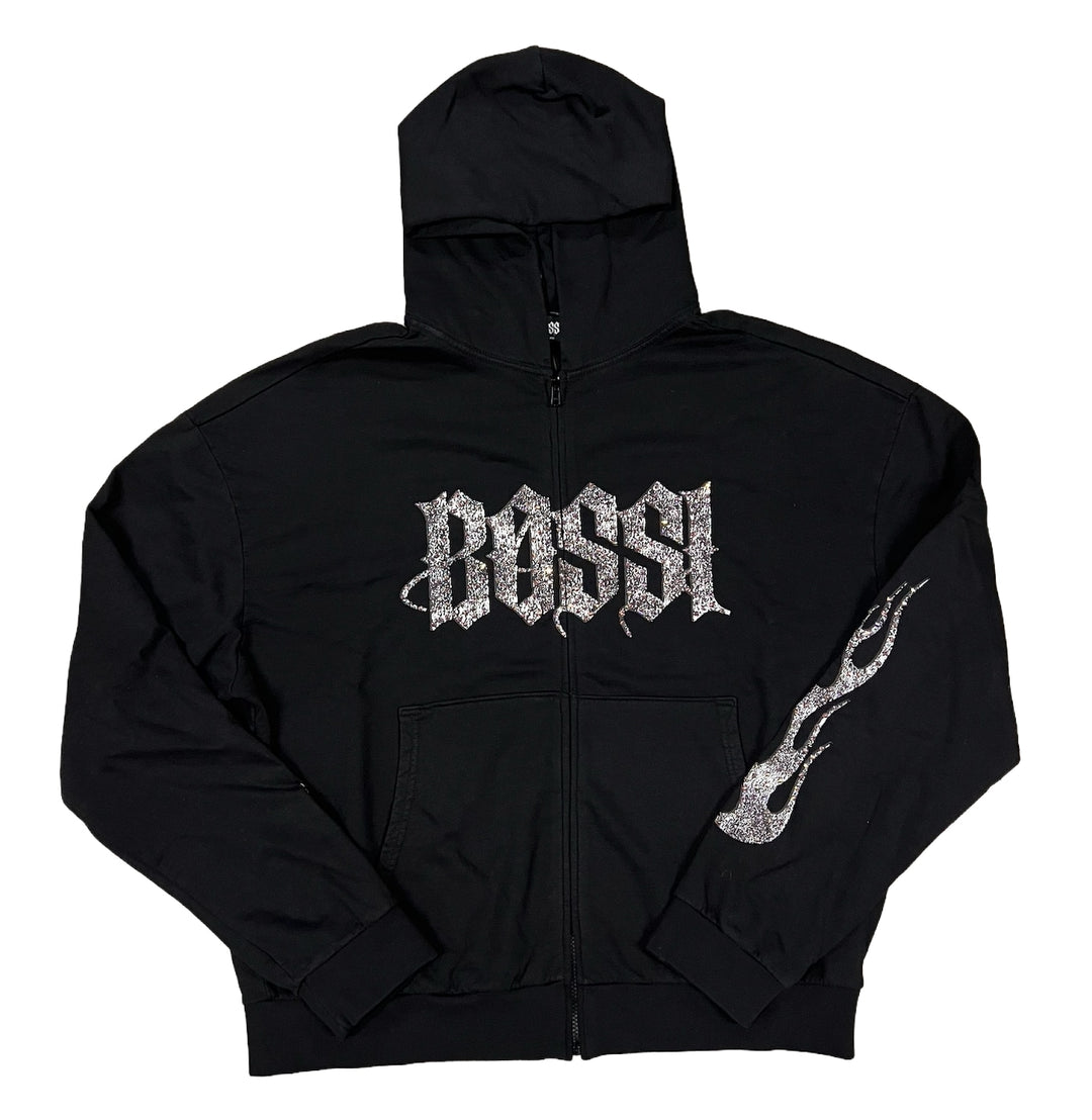 BOSSI 'BLACK AND WHITE' RHINESTONE ZIP-UP