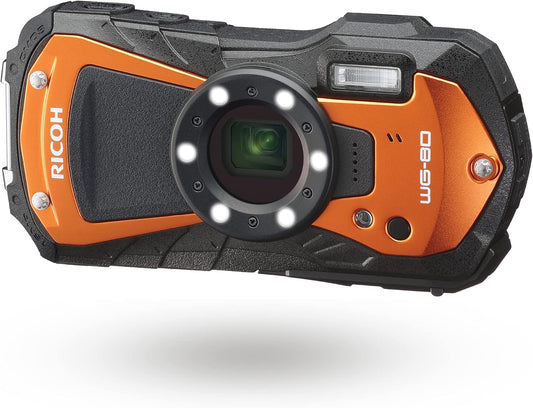 RICOH WG-80 ORANGE 3126 Authentic Waterproof Digital Camera, 39.8 ft (14 m) Waterproof (2 Hours Continuous), 3.6 ft (1.6 m), Shockproof, Dustproof, -10°C Cold Resistance, Toughness Body for Outdoor