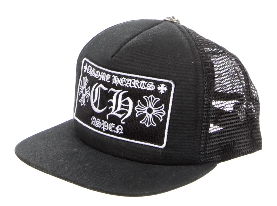 CHROME HEARTS 'ASPEN' BLACK TRUCKER HAT