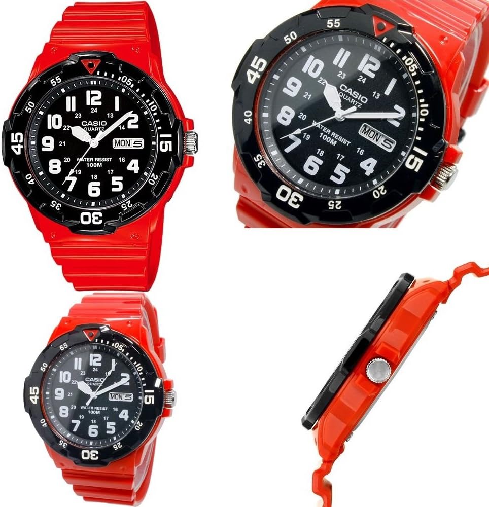 CASIO Diver's Look 100M Waterproof Analog Plastic Belt Watch for Men Unisex (MRW-200HC-4B, MRW-200HC-7B) (MRW-200HC-4B(Red)