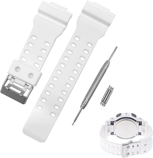 GR GLS-8900 GA-110 Replacement Band Watch Strap 16mm Mounting Width Compatible with G-Shock Band Waterproof Strap Urethane Resin Material Fits Casio G 110 100 GD-100 GW (White)