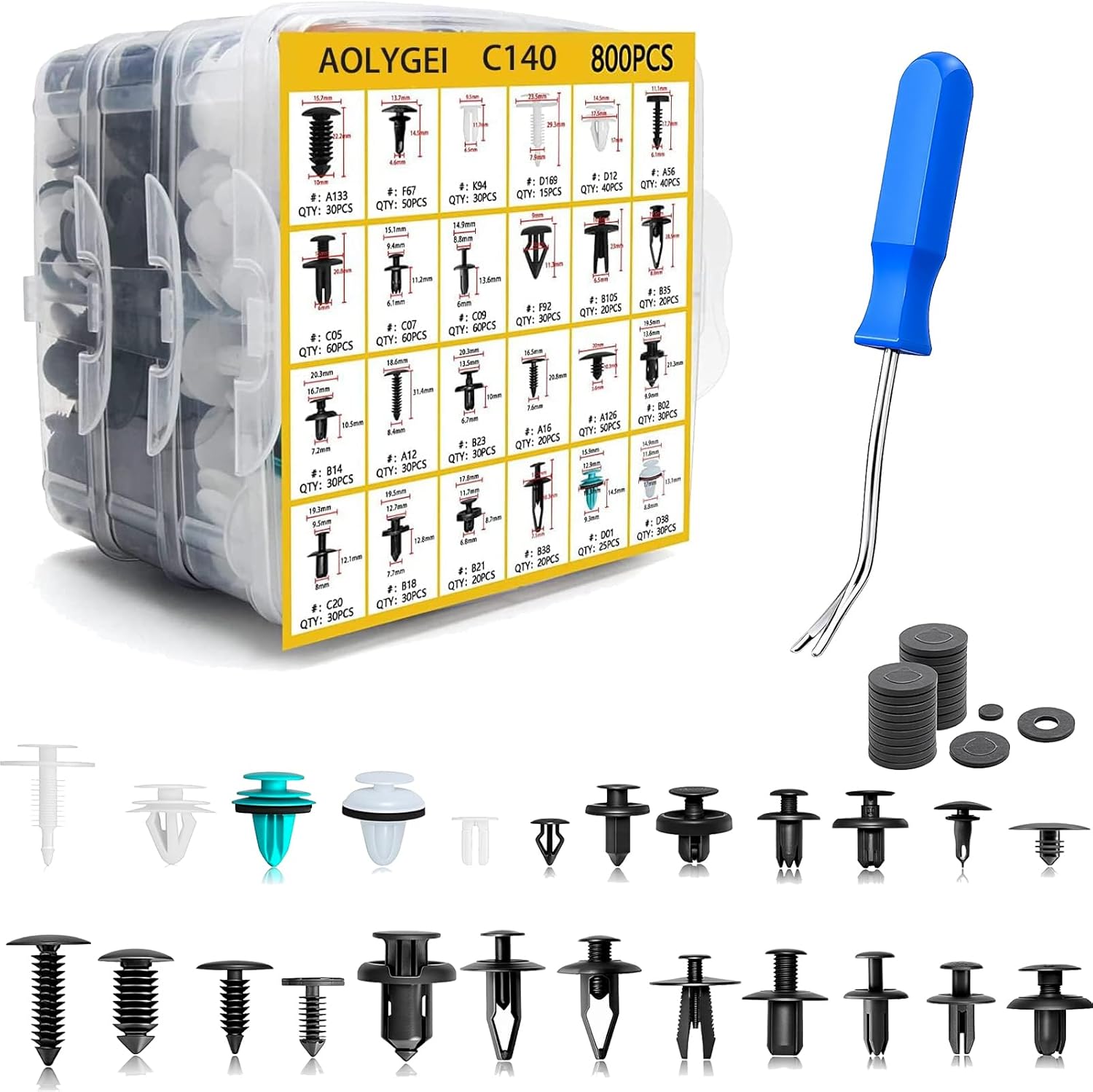 C140 Rivets Automotive Fender Bumper Clip, Push Rivets, 821 Pieces, 24 Types, Universal Fixing, Nylon, Push Type, Car Clip Trim Clip, Rivet Set, Panel Removal Tool, For Toyota, Honda, NISSAN,