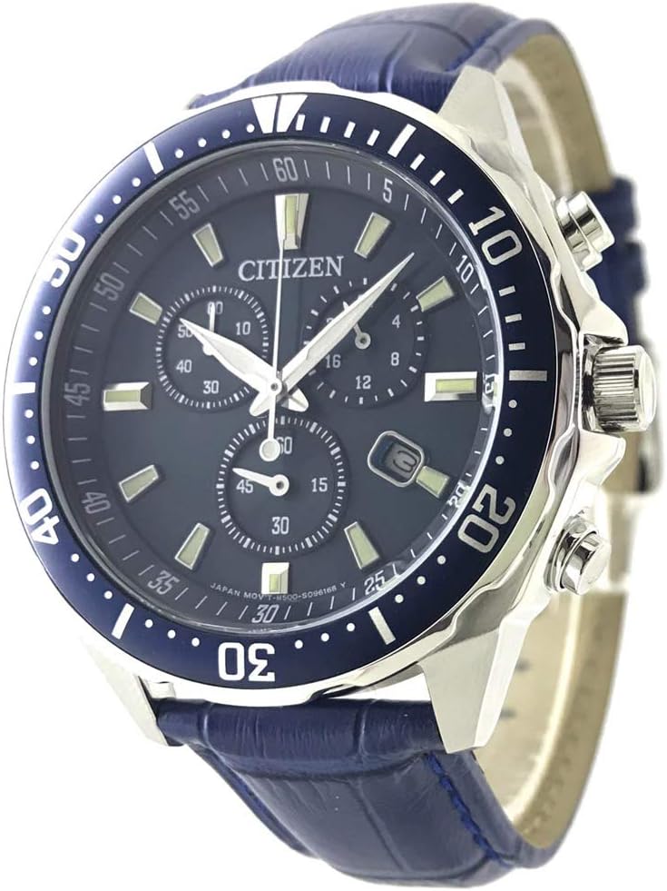 Citizen Eco-Drive Chronograph CITIZEN Solar Chrono Rotating Bezel Genuine Leather Strap with Replacement Strap Blue Base Domestic Model Number VO10-6772F BL [Parallel Import]