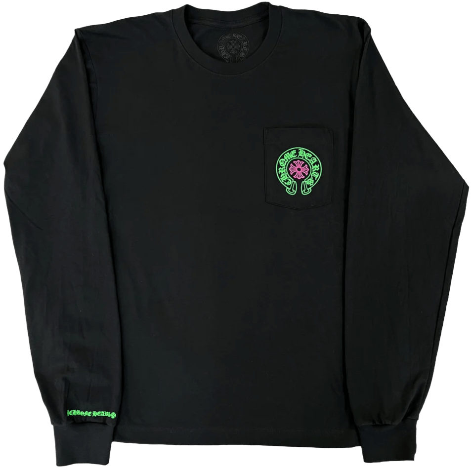CHROME HEARTS 'MIAMI STAFF PINK GREEN' HORSESHOE LOGO BLACK LONGSLEEVE
