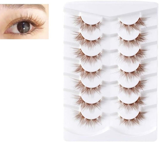 7 Pairs Natural Look Cartoon Anime False Eyelashes Brown Cluster False Eyelashes Special Design Fluffy False Eyelashes for Women Beauty
